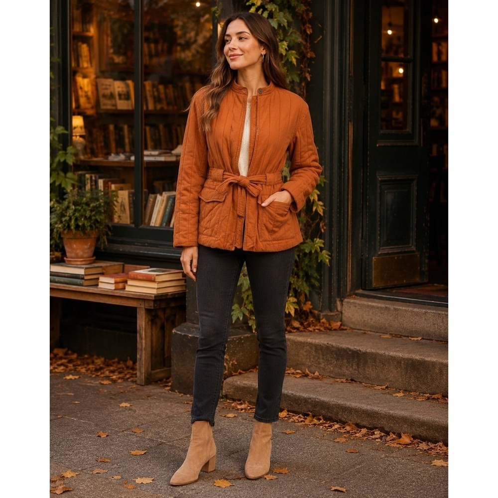 Universal Thread XS Quilted Belted Jacket Rust Brown Cotton Blend Utility Coat